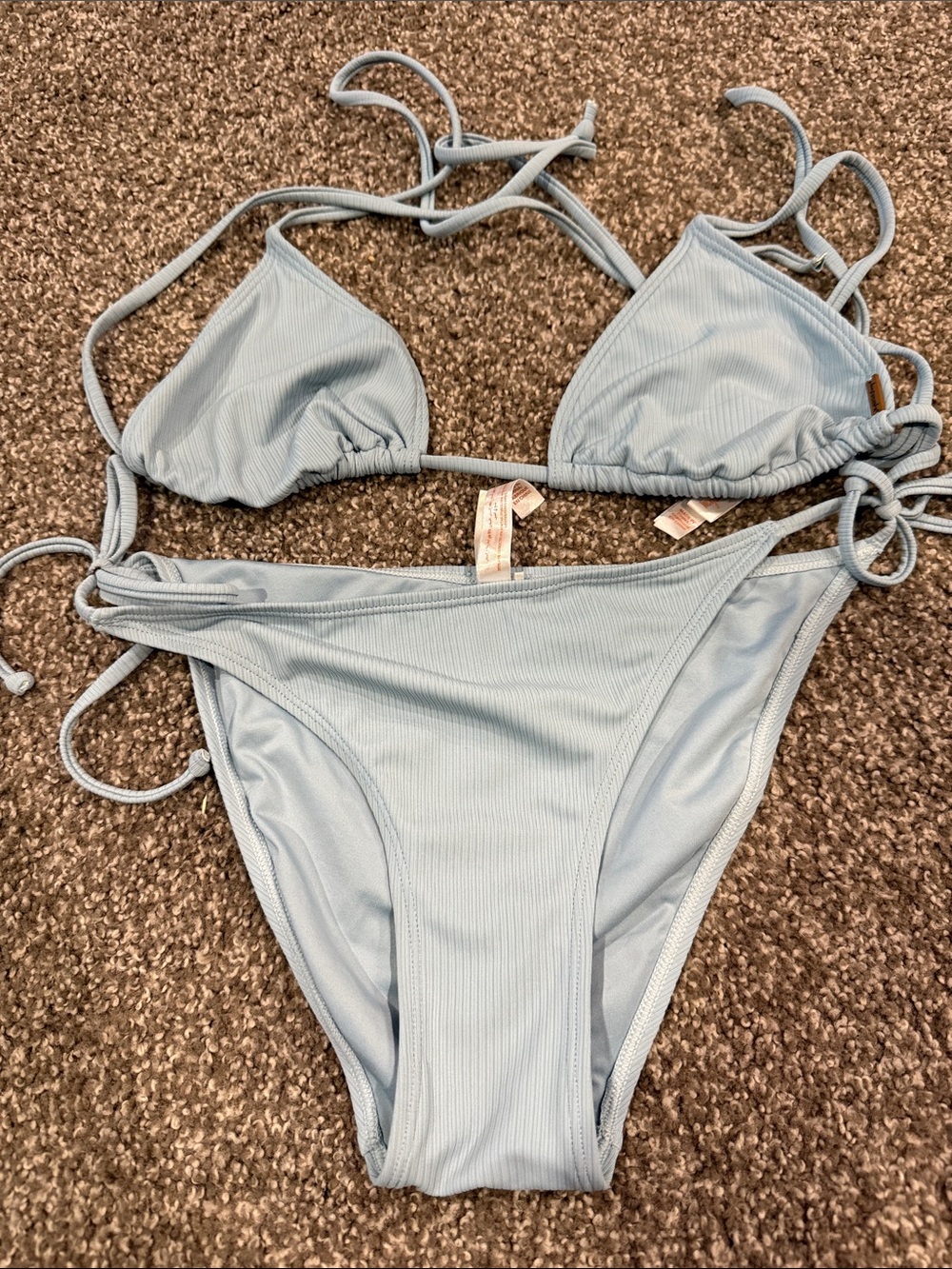 Light Blue Ribbed Triangle Bikini Set